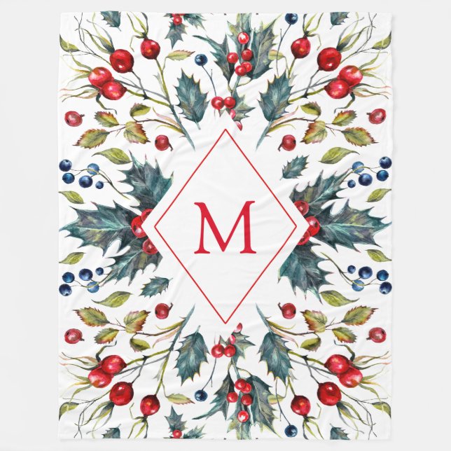Vattenfärger Julhosta, monogram Fleecefilt (Framsidan)