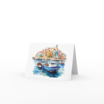 Vattenfärger på Sicilien - Boat Note Card