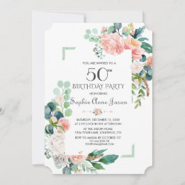 vattenfärger Peonies Ram 50:e födelsedagen Inbjudningar