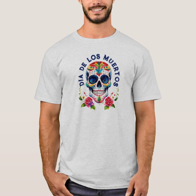 Vattenfärger Retro Sugar Skull T Shirt (Framsida)