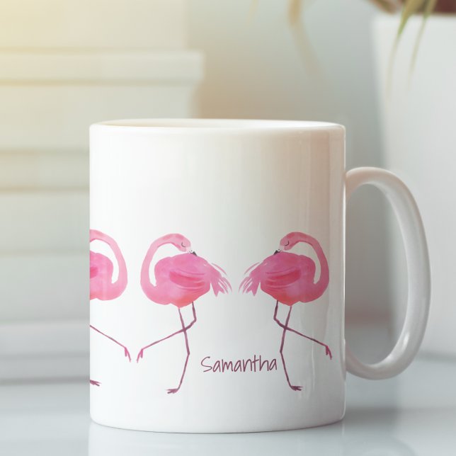 Vattenfärger Rosa Flamingos Illustration Kaffemugg (Skapare uppladdad)