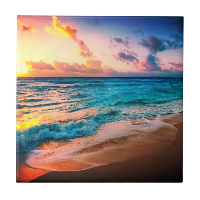 Vattenfärger, strand och hav, himlar kakelplatta (Framsidan)