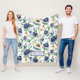 Vattenfärger violett & gula blommor mönster fleecefilt