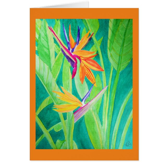 Vattenfärgfågel av paradisblommor hälsningskort (Framsidan)