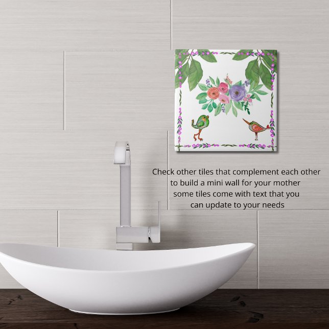 Vattenfärgfåglar och blommor, dekorativa kakelplatta (Watercolor Birds & Flowers Decorative Ceramic Tile)