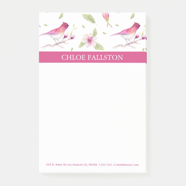 Vattenfärgfåglar och blommor post-it block (Framsida)