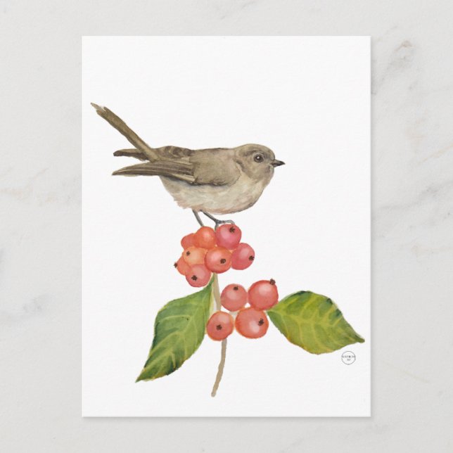 Vattenfärgfåglar "Sylvia curruca" Helg Vykort (Framsida)