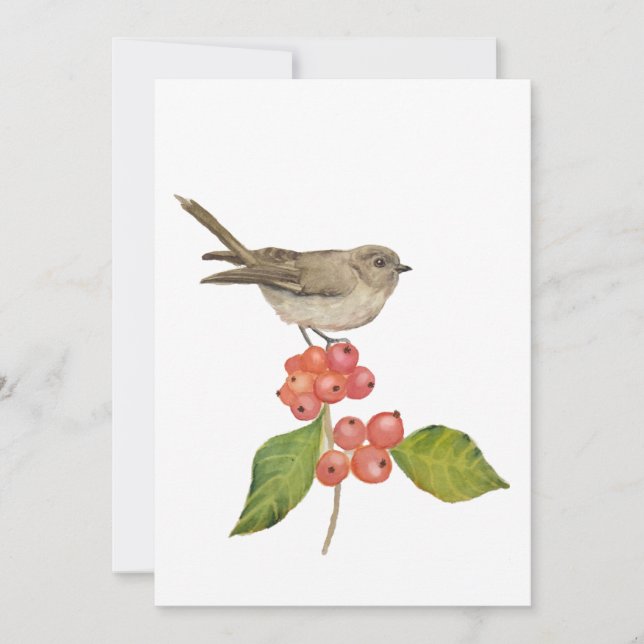 Vattenfärgfåglar "Sylvia curruca" Julkort (Framsida)
