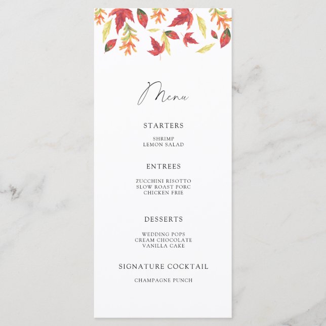 Vattenfärgfall löv minimalistisk meny (Framsida)