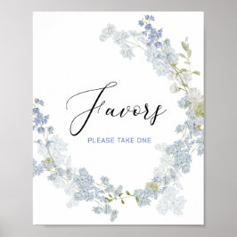 Vattenfärgfavörer delphinium blåa blommor Baby Sho Poster