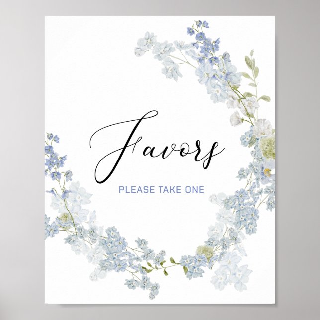 Vattenfärgfavörer delphinium blåa blommor Baby Sho Poster (Framsidan)