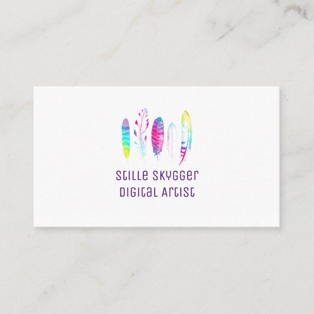 Vattenfärgfjäder Visitkort (Framsida)