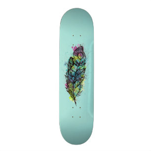 Vattenfärgfjädertatuering Mini Skateboard Bräda 18,5 Cm