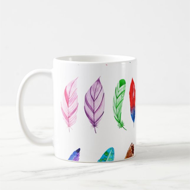 Vattenfärgfjädrar: Fin Vintage. Kaffemugg (Vänster)