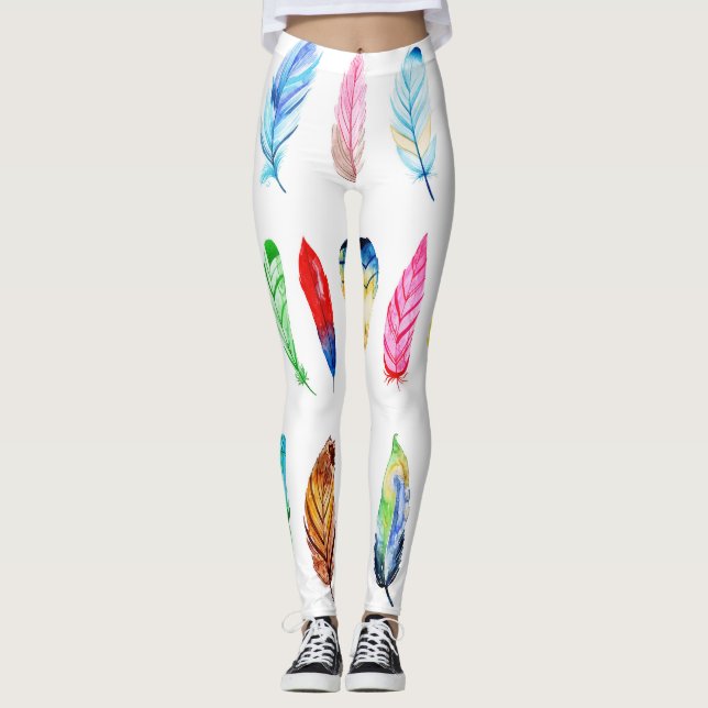 Vattenfärgfjädrar: Fin Vintage. Leggings (Framsida)