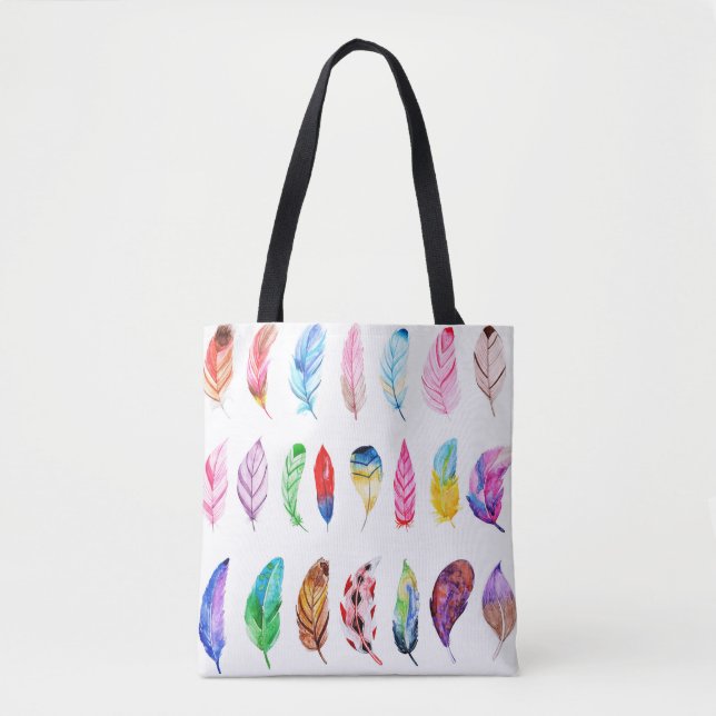 Vattenfärgfjädrar: Fin Vintage. Tygkasse (Framsida)