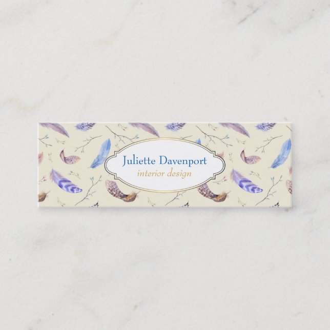 Vattenfärgfjädrar med Finare Oval Ram Mini Visitkort (Framsida)