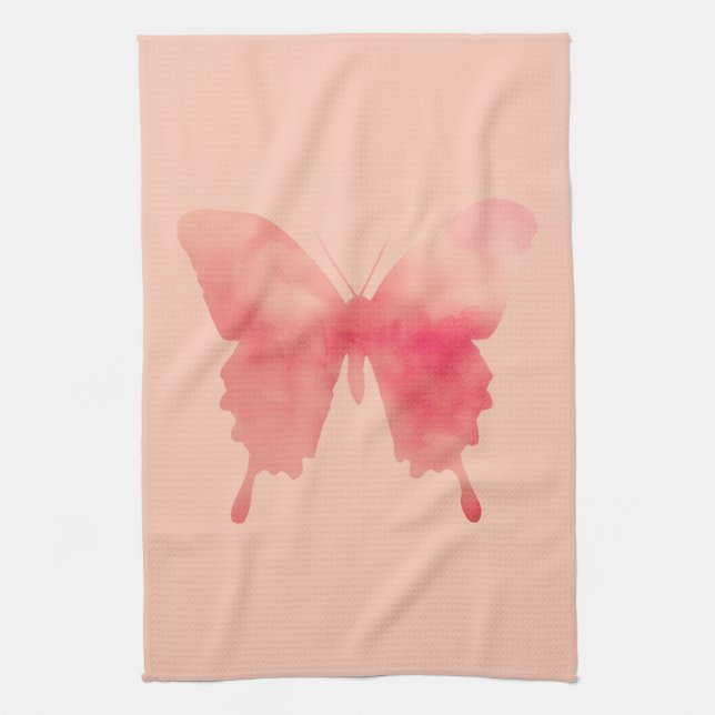 Vattenfärgfjäril - korall och persika kökshandduk (Vertikal)