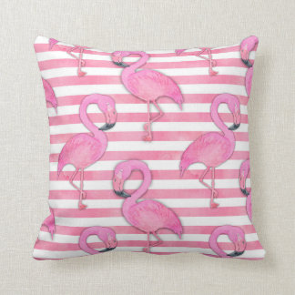 VattenfärgFlamingo på rosa randar Kudde