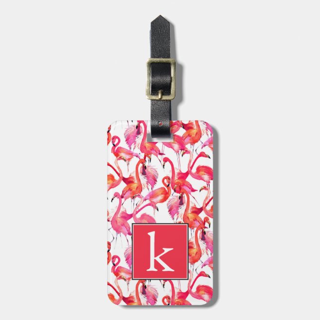VattenfärgFlamingos i Monogram för vattenfärger | Bagagebricka (Vertikal Framsida)