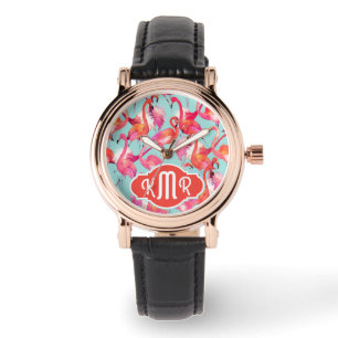 VattenfärgFlamingos samlade den   monogramen Armbandsur