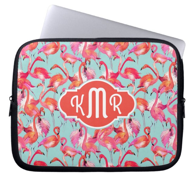 VattenfärgFlamingos samlade den | monogramen Laptop Sleeve (Framsidan)