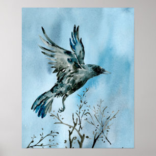 Vattenfärgflygkråka Poster