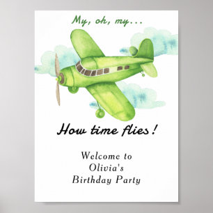 Vattenfärgflygplan Barns födelsedag Poster