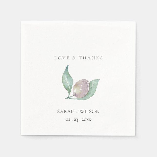 VATTENFÄRGFOLIAGE OLIVE MONOGRAM, VATTENFÄRGFOLIE, PAPPERSSERVETT (Framsidan)