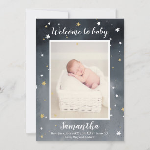 Vattenfärgfoto för guld glitter-stjärnor baby meddelande