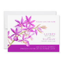 Vattenfärgfoto för lila orchid-blomman bröllop