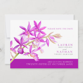 Vattenfärgfoto för lila orchid-blomman bröllop spara datumet