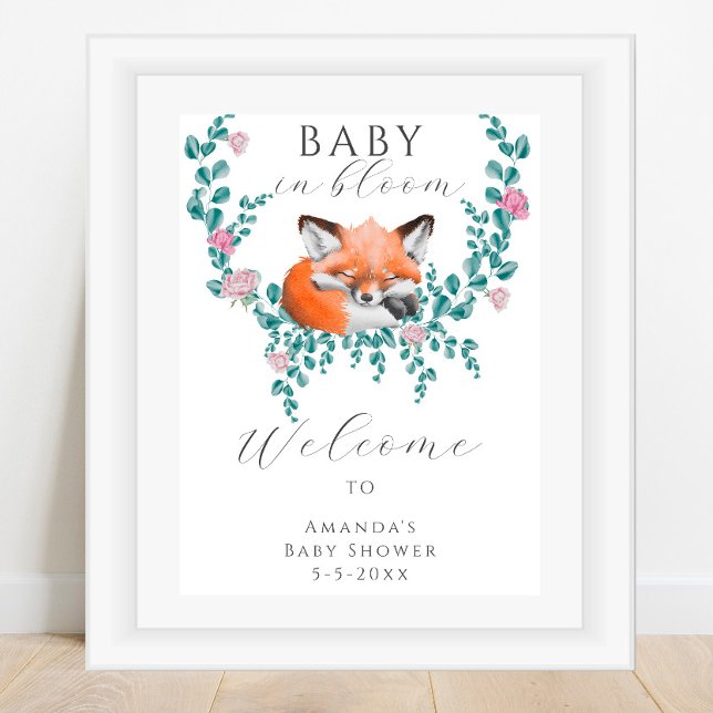 Vattenfärgfox i blomningens välkomstdusch poster (Skapare uppladdad)