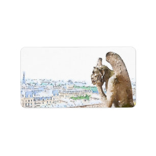 VattenfärgGargoyle av Notre Dame Adressetikett