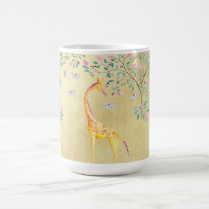 Vattenfärggirafffjärilar och blommar kaffemugg