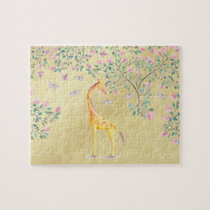 Vattenfärggirafffjärilar och blommar pussel