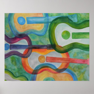 Vattenfärggitarraffisch Poster