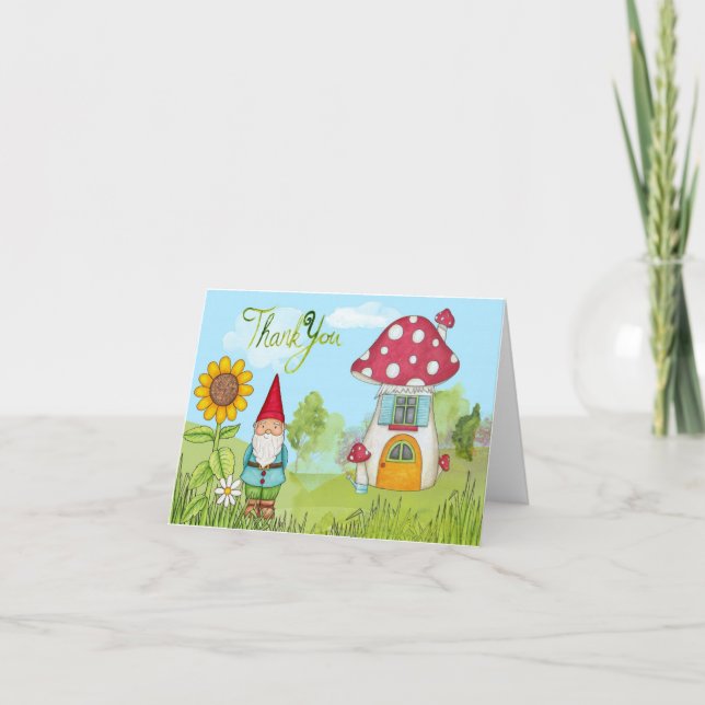 VattenfärgGnome och hustackkort Tack Kort (Framsida)
