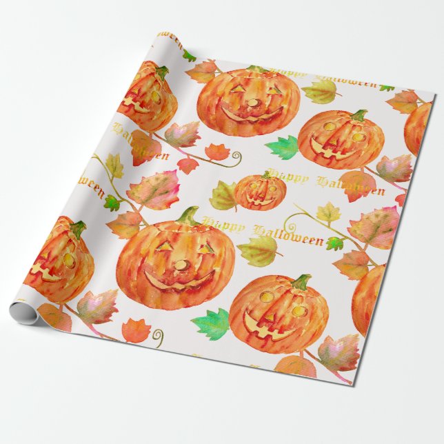 VattenfärgHalloween pumpa som slår in papper Presentpapper (Utrullad)