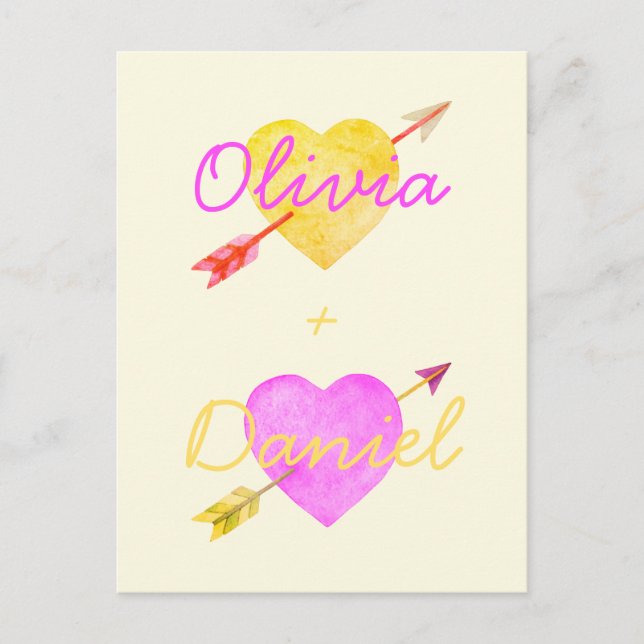 Vattenfärghearter, pilar Bright Valentine Kärlek Vykort (Framsida)