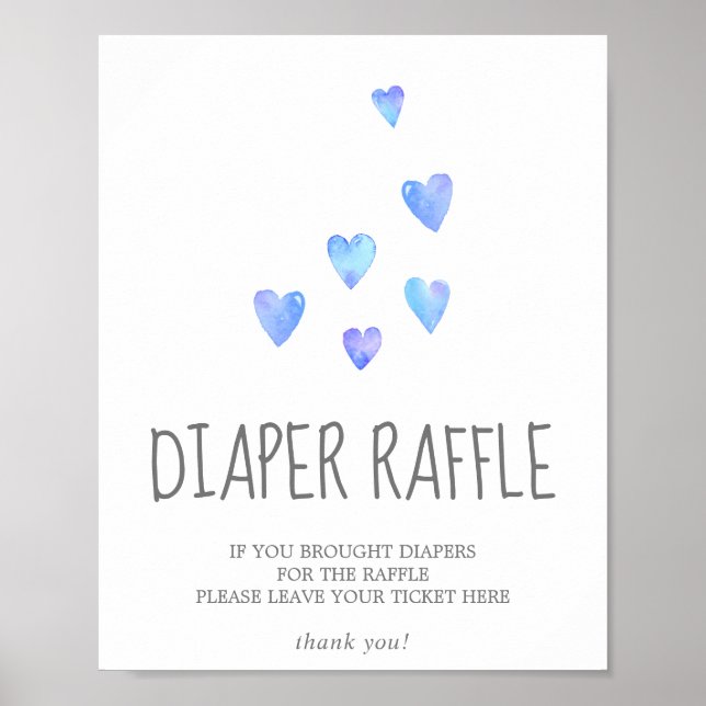 Vattenfärghearts Boy Shower Diaper Raffle Poster (Framsidan)