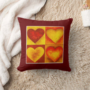 Vattenfärghjärter Red Orange Heart Art Kudde