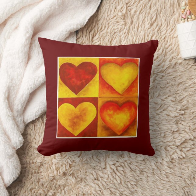 Vattenfärghjärter Red Orange Heart Art Kudde (Filt)