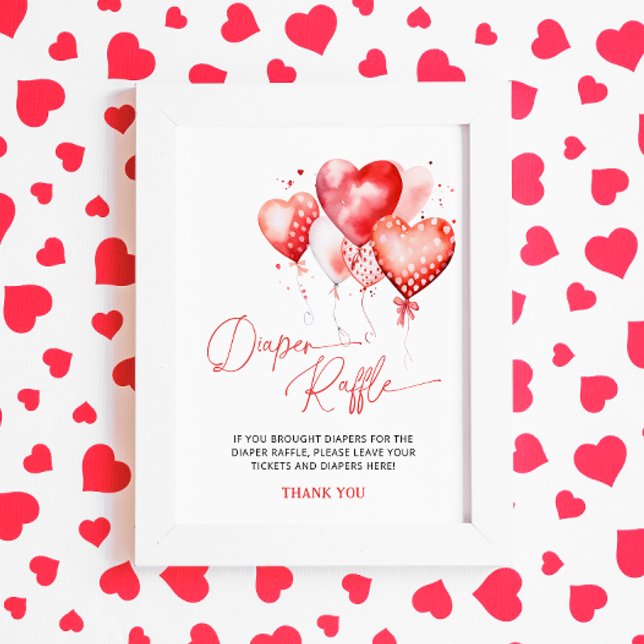 Vattenfärghjärter Valentine Diaper Raffle Poster (Skapare uppladdad)