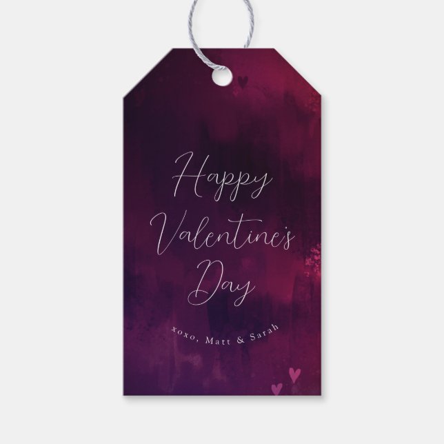 Vattenfärghjärter Valentine Favor eller Gift-Märkr Presentetikett (Framsidan)