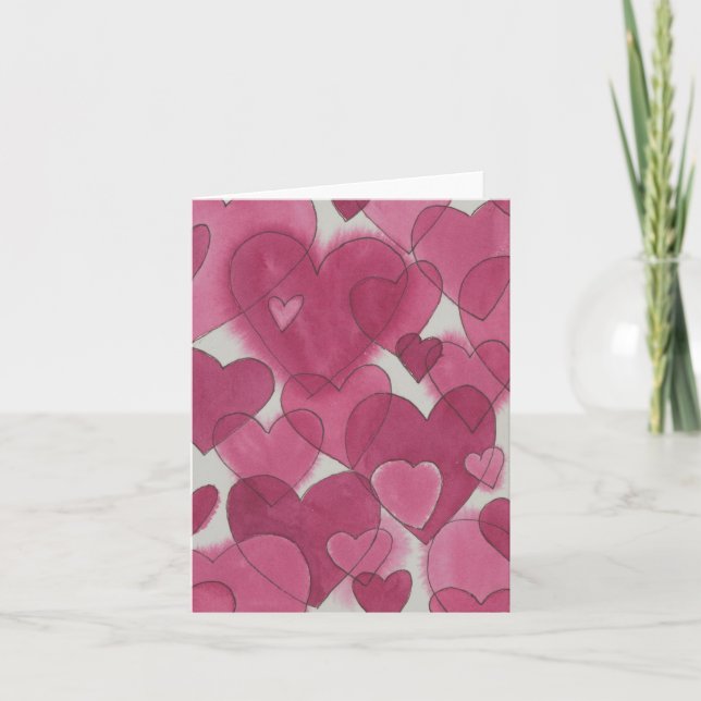 Vattenfärghjärter Valentine Tack Kort (Framsida)