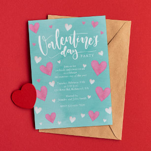 Vattenfärghjärter Valentines day Party Inbjudningar