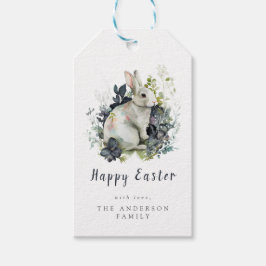 Vattenfärgig Påskhare med blommor Presentetikett