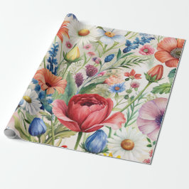 Vattenfärgiga vilda blommor Sömlöst decoupagepappe Presentpapper