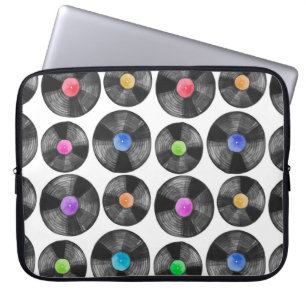 Vattenfärgillustration av en vinyllp-reflepost laptop fodral